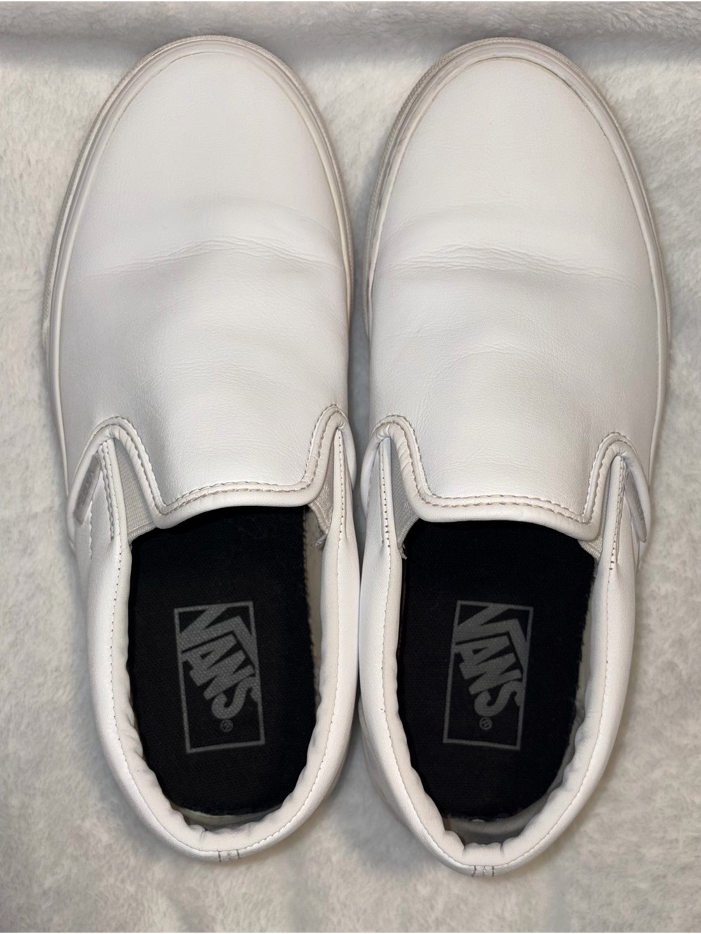 Vans White Leather Slip-On Sneakers